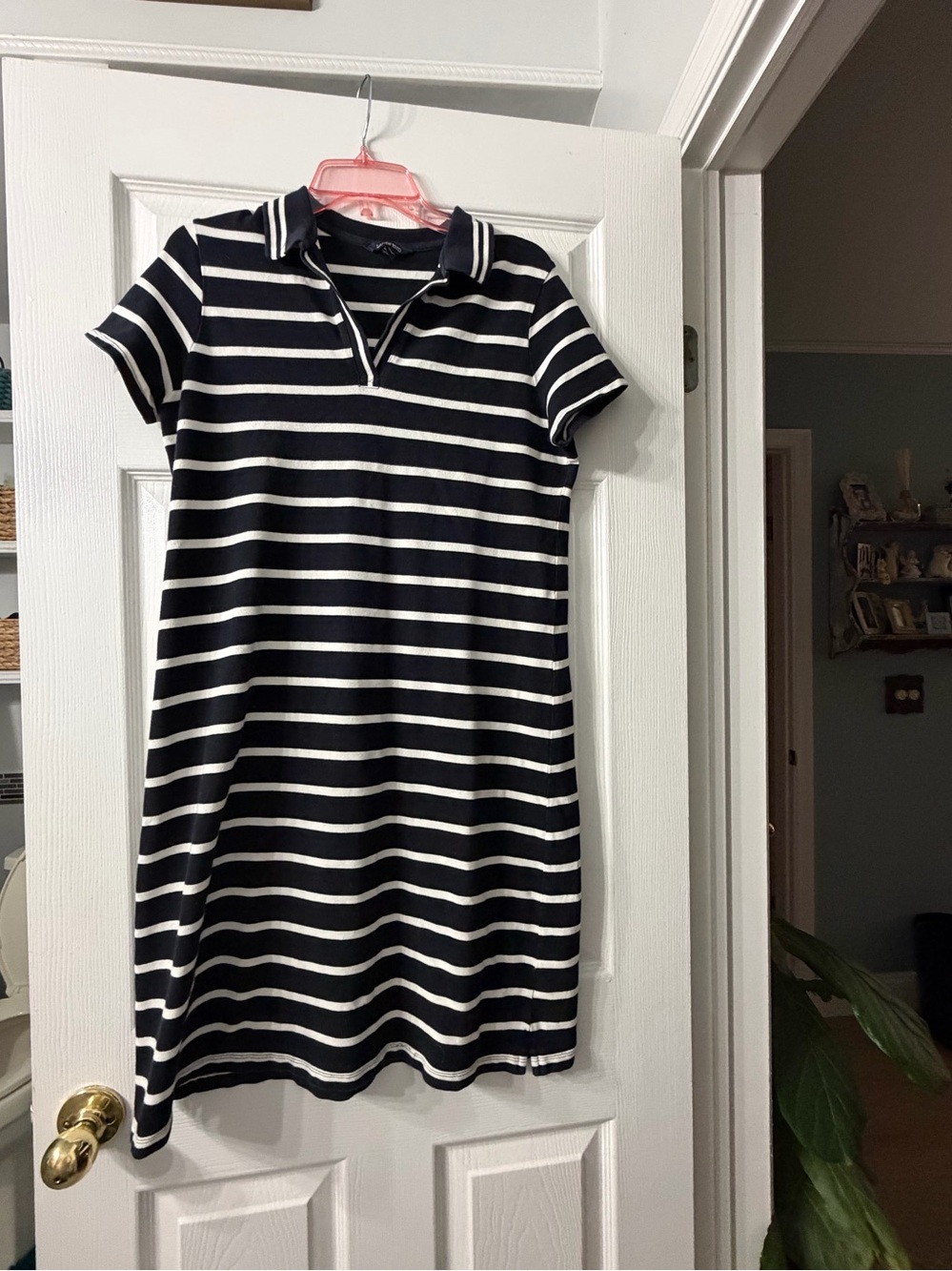 Lands End Striped Polo Shirt Dress - Black & White